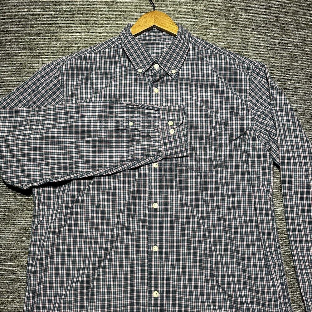 Eddie Bauer Button Up Shirt Men's LT Blue Red Plaid Legend Wash Long Sleeve
